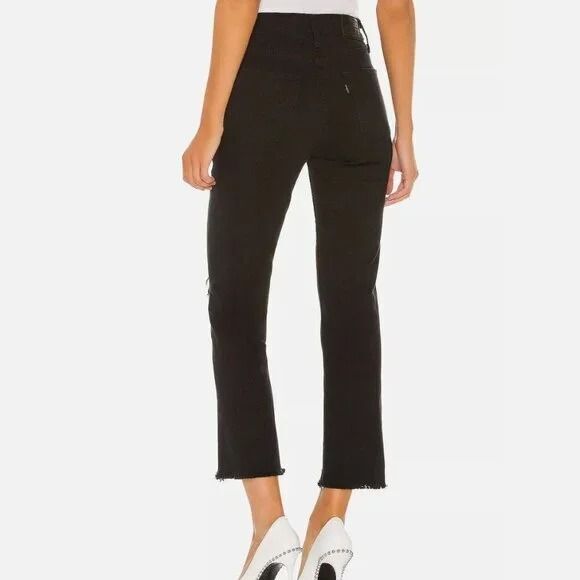 30 Levi's 724 High Rise 90s Distressed Straight Crop Raw Hem Black - Picture 3 of 11